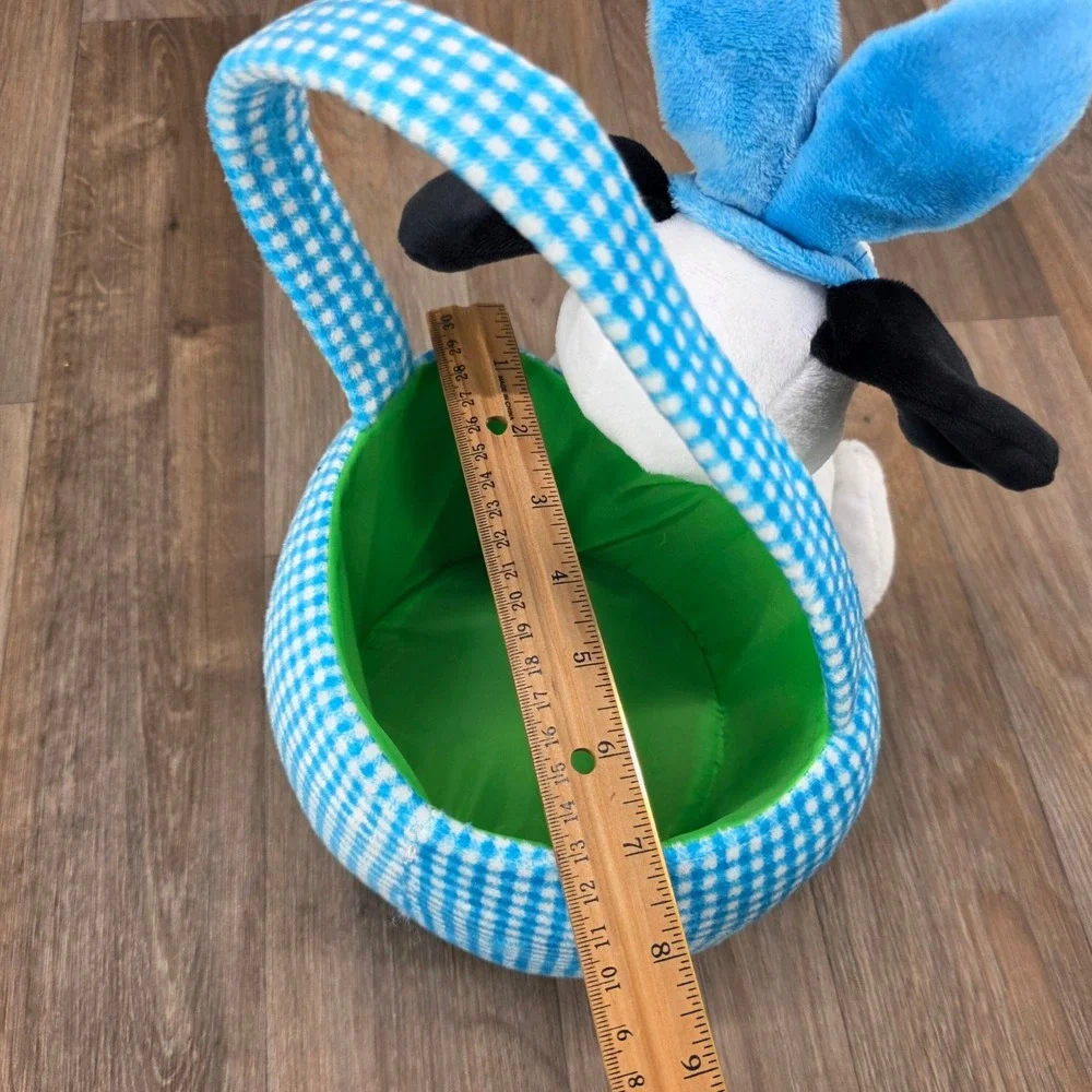 Peanuts Snoopy Plush Easter Basket Blue Gingham Bunny Ears Stuffed Animal 10in